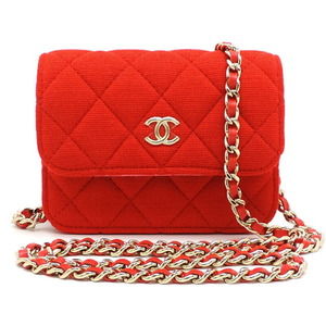Chanel Mini Mini Matelasse Chain Cotton Shoulder Bag Red